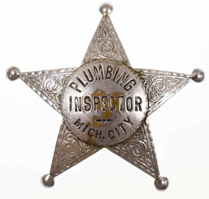 Obsolete Michigan City IN Plumbing Insp. Badge (1 of 2)