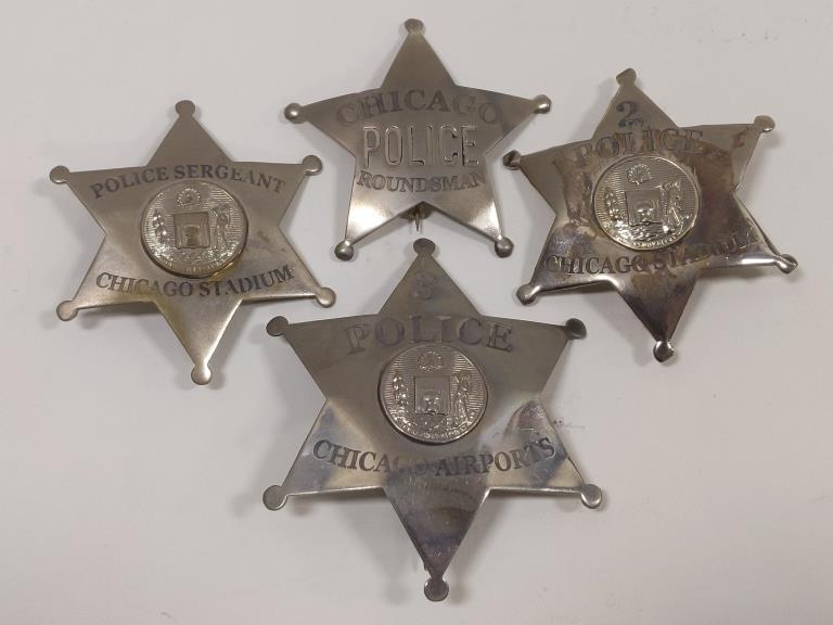 (4) Early Style Chicago Police Badges (1 of 9)