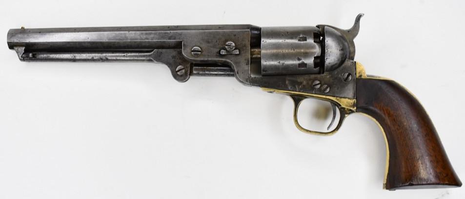 Colt Model 1851 Navy .36 Cal. Percussion Revolver: Nice Colt Model 1851 Navy Percussion Revolver in .36 Caliber. The six-shot revolver was manufactured in 1866 and is in nice used condition. It has a 7.5" octagon barrel and the serial numbers match. S