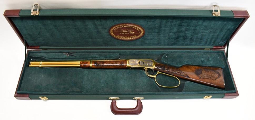 Winchester Model 94AE Vermilion Co. Illinois Rifle: Beautiful Investment Arms Inc.issue limited edition Winchester Model 94AE "Vermilion County Illinois" lever action rifle in 45 Colt. The rifle is in new unfired condition and is number 4 of only 10 ma