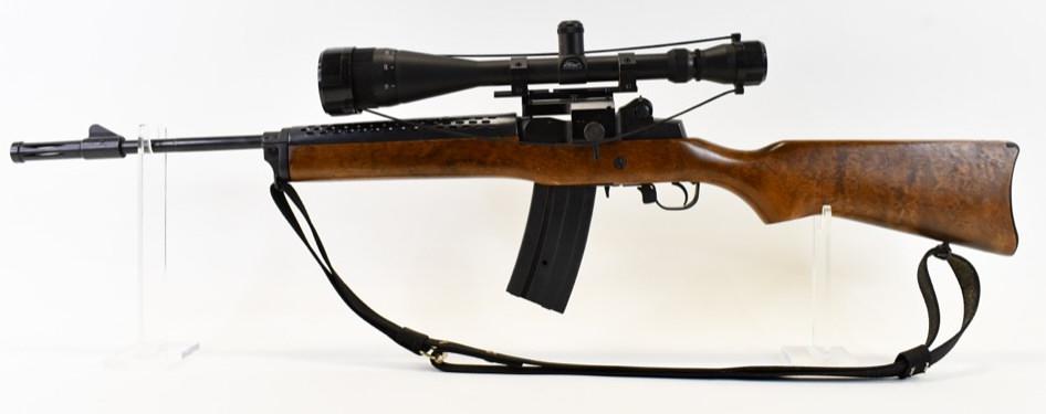 Ruger Mini-14 .223 Cal. Semi-Automatic Rifle: Nice Ruger Mini-14 semi-automatic rifle in .223 cal. The rifle is in nice used condition and the barrel measures 21" long overall. Comes with sling, Blazer scope, and high capacity magazine. SN: 183-9