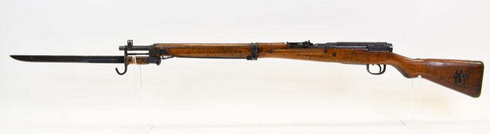 Tokyo Kogyo Arsenal Type 99 Arisaka with Bayonet: Tokyo Kogyo Arsenal Type 99 Arisaka Rifle. Mum is completely ground off. Includes dust cover. Jinsen Arsenal bayonet. SN: 21301. FFL is required for transfer. (341-4)