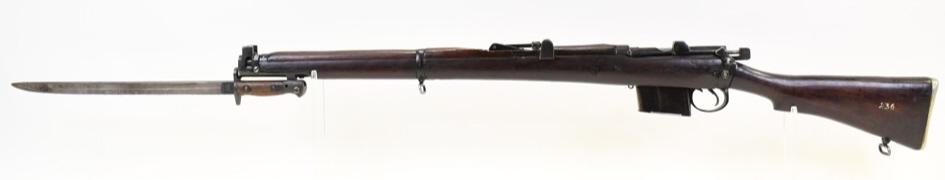 British Enfield 2A1 Rifle w/ Bayonet: British Enfield 2A! rifle marked "7.62mm 1966". Imported by NAC and marked .303 on import mark. Inlcudes Wilkins bayonet. SN: F9572. FFL is required for transfer. (364-4)