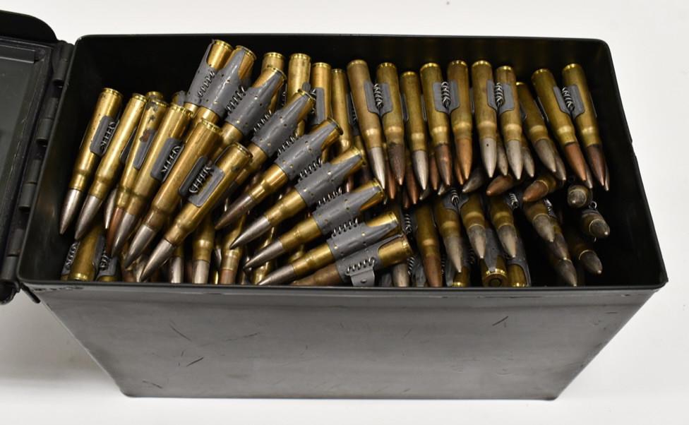 400 Rounds Of Mixed WWII 8mm Mauser Ammo: Mixed headstamp lot of 400 rounds of WWII 8mm Mauser ammunition. The cartridges are on belts and come in a steel ammo box.