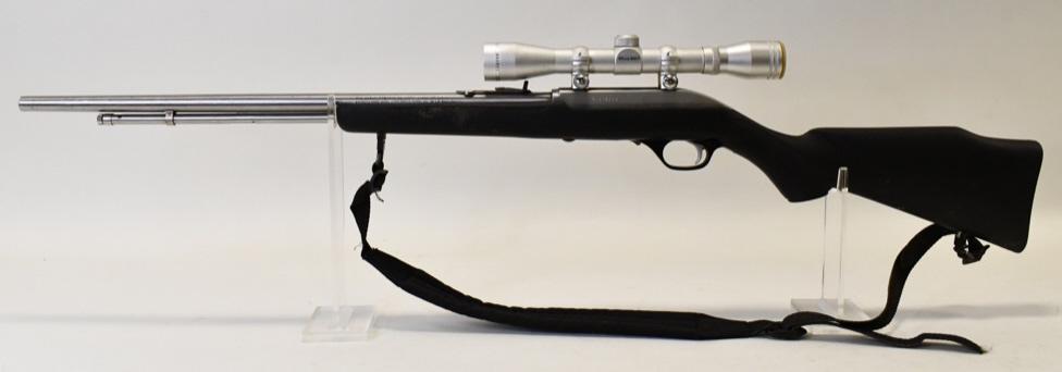 Marlin Model 60SSK .22LR Slide Action Rifle: Marlin Model 60SSK slide action rifle in .22 LR. The rifle is in good condition with some wear and has a 22" barrel, comes with Simmons scope and sling. SN: 01176143. FFL required for transfer. (739-4