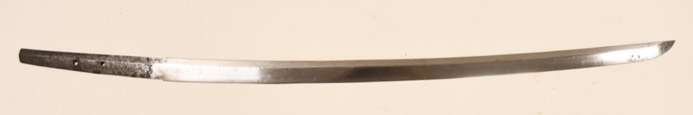 Pre Showa Japanese Samurai Katana Two Hole Blade: Pre Showa Japanese Samurai katana blade with two hole tang Good condition with wear from use and age. Blade edge appears to be in very nice condition. Displays well. Blade measures approximately 31" a