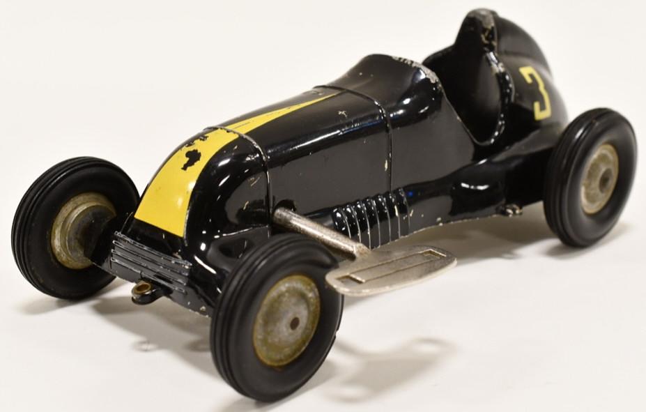 Roy Cox Thimble Drome Special #3 Race Car Windup: Vintage Roy Cox Thimble Drome Special #3 race car windup. The car displays nicely with paint loss and wear from play and age. The windup mechanims is in working order. Measures approximately 8 3/4" lo