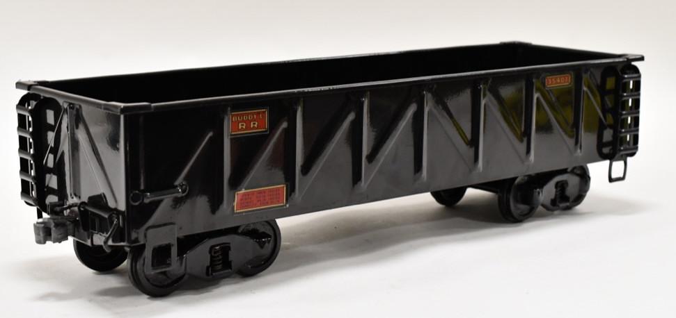 T-Reproduction Buddy L Outdoor Railroad Gondola: T-Reproduction Buddy L Outdoor Railroad gondola car #35407. Displays nicely with wear from storage and display. Overall measures approximately 21 1/2" long.