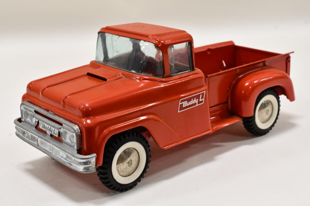 Buddy L Stepside Pickup Truck: Vintage Buddy L stepside pickup truck. Displays nicely with paint loss and wear from play and age. Measures approximately 12 1/2" long.
