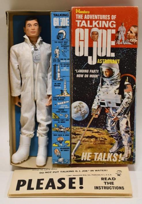 Hasbro The Adventures of Talking GI Joe Astronaut: Hasbro The Adventures of Talking GI Joe Astronaut #7915 with the original box. Displays nicely with wear from play and age. The pull string works. It is missing the flight hat. Measures approximately 