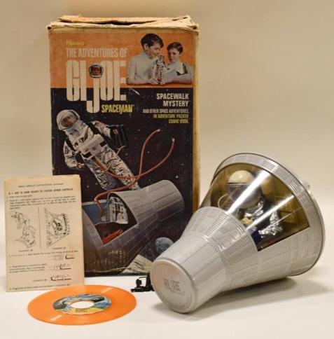 1966 Hasbro GI Joe Spaceman Spacewalk Mystery: 1966 Hasbro The Adventures of GI Joe Spaceman Spacewalk Mystery space capsule in the original box. Displays nicely with wear from play and age. Measures approximately 14" long.