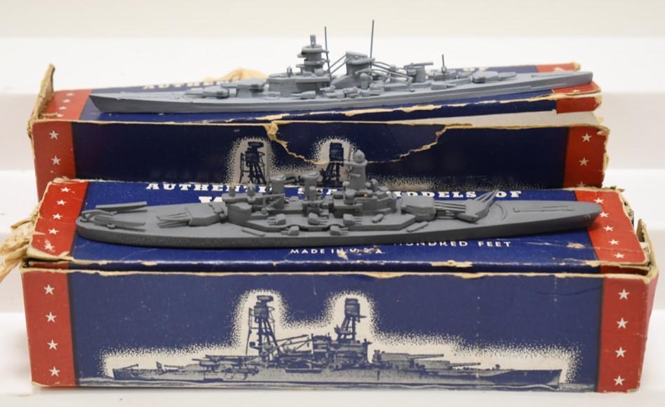 (2) 1:500 Scale Comet Metal Products Battleships: (2) 1: 500 scale Comet Metal Products battleships.The one box is marked U.S. Battleship North Carolina. The other box is missing the part that says what the ship is. Both ships appear to be in nice co