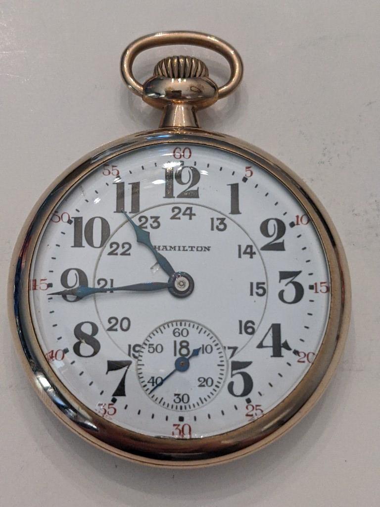 1929 Hamilton 992 21 Jewel Open Face Pocket Watch: Nice running Hamilton 21 Jewel Model 2 Grade 992 Open Face Pocket Watch. The 16 size railroad grade pocket watch measures approx. 2" in diameter and has a Wadsworth Referee case. The case shows some l