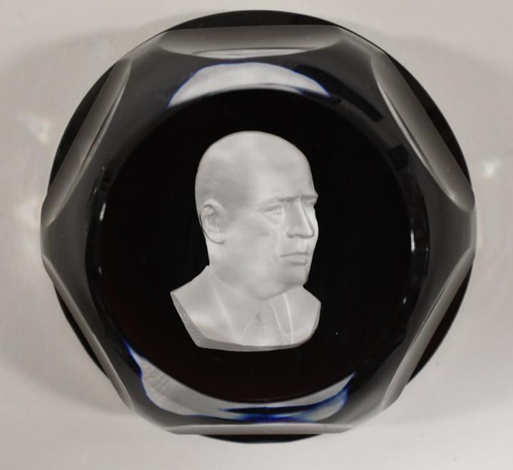 Baccarat Sam Rayburn Sulphide Paperweight: Beautiful French Baccarat Sam Rayburn Limited Edition sulphide faceted dark red base glass paperweight. The paperweight measures 2-7/8" in diameter and is marked on the base. Great condition with no c