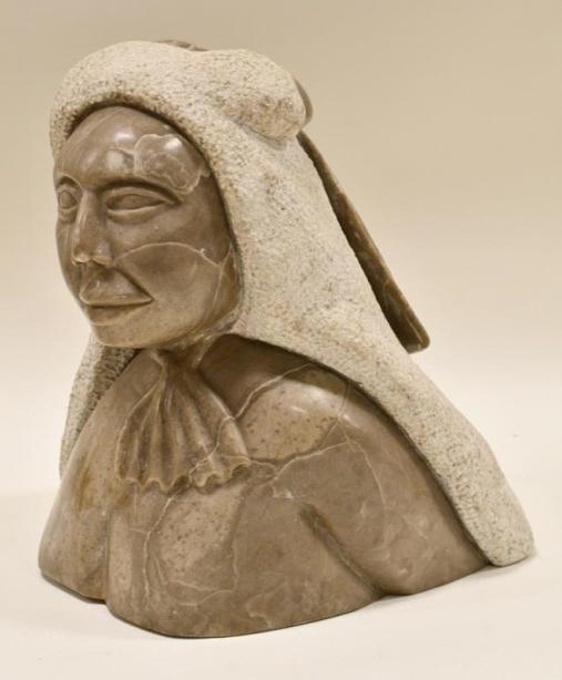 Large D. Toledo Inuit Eskimo Soapstone Bust: Very nice Inuit Eskimo soapstone bust signed by artist D. Toledo.The bust has great detail and is signed on the back. Measures 10-1/2" tall x 9" across x 9" deep. The condition is great with a few sma