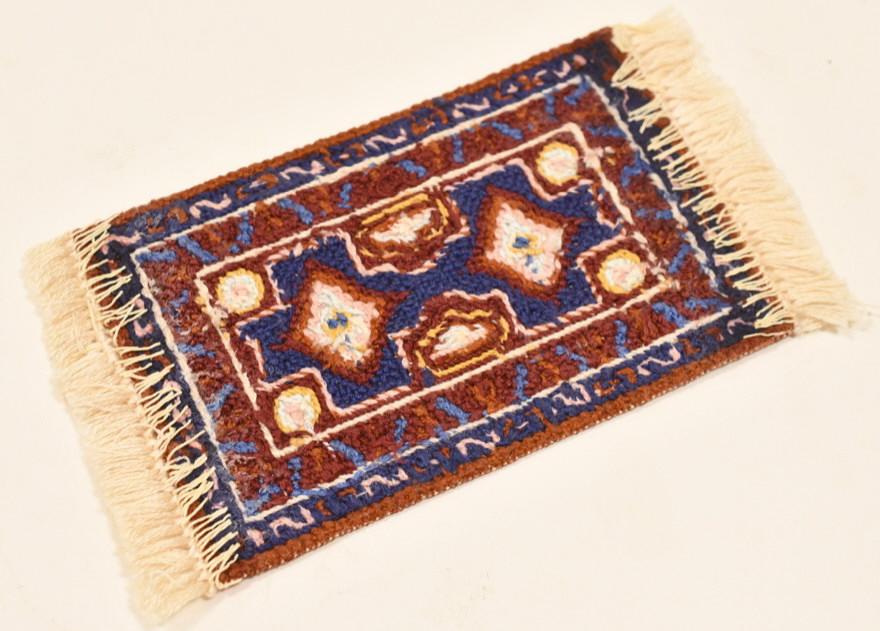 Dollhouse Miniature Artisan Petit Point Carpet: Beautiful dollhouse miniature handmade petit point carpet. The carpet is in wonderful condition and measures 5-1/4" x 2-7/8" including the fringe.