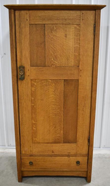 Gustav Stickley Wardrobe Model #624: Nice early Gustav Stickley Oak Arts & Crafts Wardrobe #624. The wardrobe has seven of the original eleven drawers and the inside mirror that is cracked. Displays well and is in good condition. Circa 1