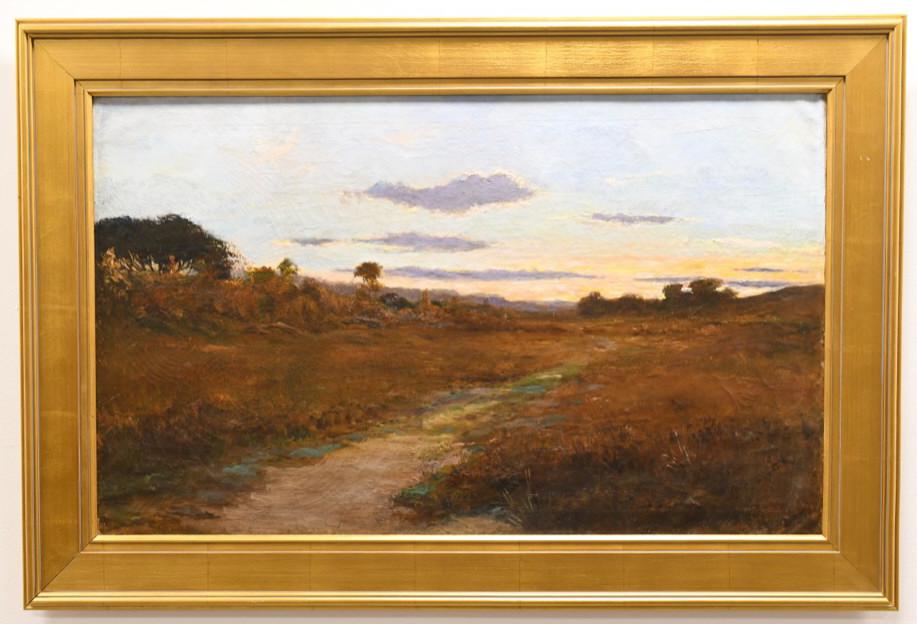 Otto Stark "Indiana Wetlands Sunset" Oil On Canvas: Beautiful oil on canvas painting by listed Indiana artist Otto Stark (1859-1926). The painting features a landscape of Indiana wetlands at sunset. Signed in lower right. Sight measures 24.75" tall by