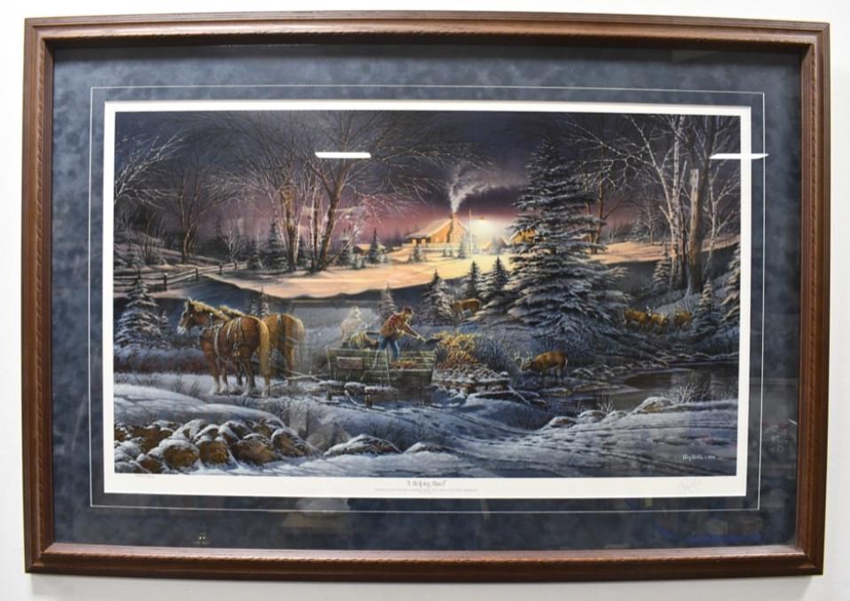 Terry Redlin "A Helping Hand" Ltd Ed Lithograph: Nice framed and signed limited edition lithograph by famous artist Terry Redlin. The lithograph is titled "A Helping Hand" and is number 8599 of 9500 made. Signed in lower right. Sight measures approx