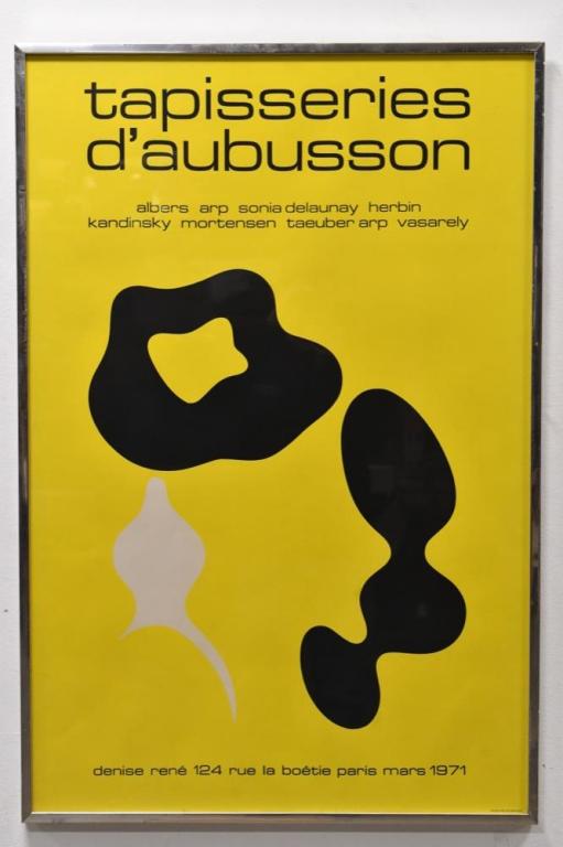 1971 Denise Rene Jean Hans Arp Tapisseries Litho: Jean Hans Arp Tapisseries D'Aubusson Denise Rene Lithograph dated 1971. Framed it measures 39.25" tall x 26.25" across.