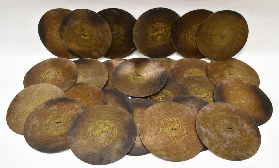 (25) Antique Music Box 12" Discs: Lot of 25 antique music box 12" discs. Brands include Symphonion and strauss. They vary in condition .