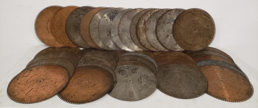 (38) Antique Music Box 15-3/4" Discs: Lot of 38 antique music box 20-3/4" discs. Brands include Regina and more. They vary in condition .