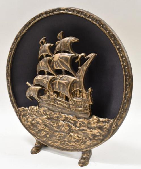 1927 Tower Adventurer Nautical Radio Speaker: Beautiful restored 1927 Tower Boston "Adventurer" Ship Nautical cast iron exterior radio speaker. The speaker has been professionally restored with a new cone and bronze finish with gold accents. Meas