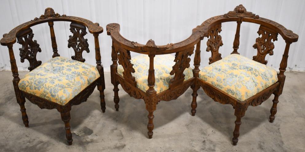 Victorian Tete-a-Tete Sofa & Matching Chair: Very nice condition Victorian Tete-a-Tete Sofa and matching chair. The sofa measures approximately 51" long by 27" wide by 32" tall. The single chair height is approximately 19" tall.