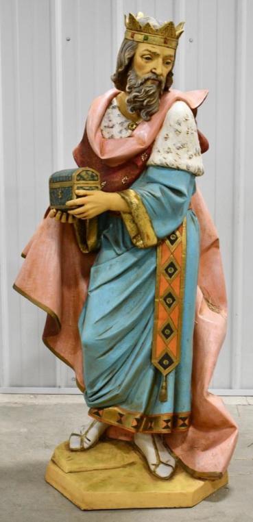 Large 1987 Fontanini Nativity Set "King" Statue: Large high quality Italian 1987 Fontanini resin outdoor Nativity Set "King" statue. Nice condition with some wear from use and age. Includes original shipping box. Measures approximately 52" tall by 2