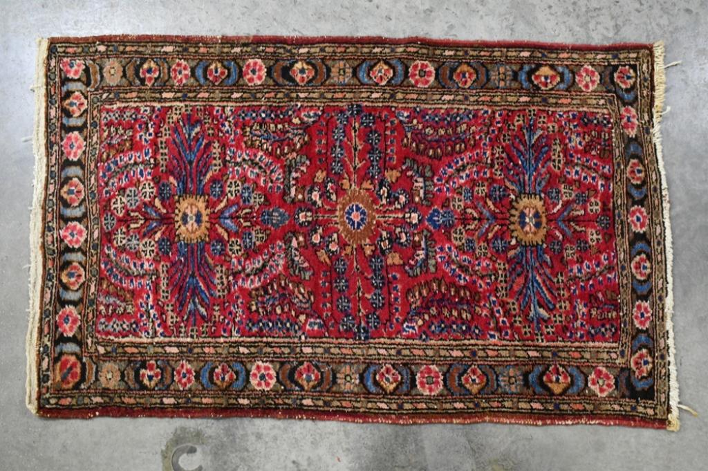 Circa 1930 Persian Lilihan 4' 2" x 2' 6" Rug: Circa 1930 Persian Lilihan hand-tied Rug. Rug measures 4' 2" in length x 2' 6" in width. Nice condition, prominent color is red.