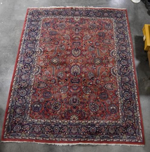 Vintage Hand-Tied 10' 0" x 7' 11" Area Rug: Vintage hand-tied Rug. Rug measures 10' 0" in length x 7' 11" in width. Nice condition, prominent colors are red and blue.