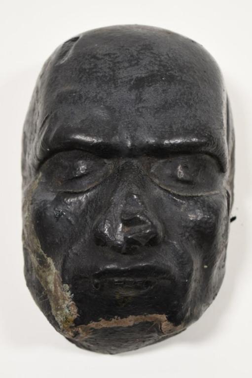 Vintage Post Mortem Death Mask Dense Rubber Mold: Macabre vintage post mortem death mask mold. Made from a dense rubber like material. This mold has wear from age and display. Appears to have been made from deceased with open mouth or missing bottom