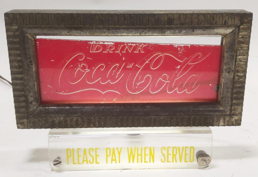 Early Glass Lighted Coca-Cola Cash Register Sign (1 of 4)