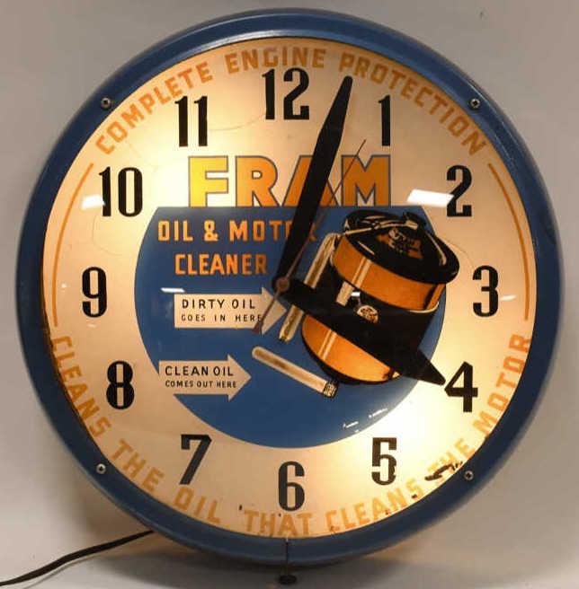 Early Fram Oil Filters Reverse On Glass Clock (1 of 7)