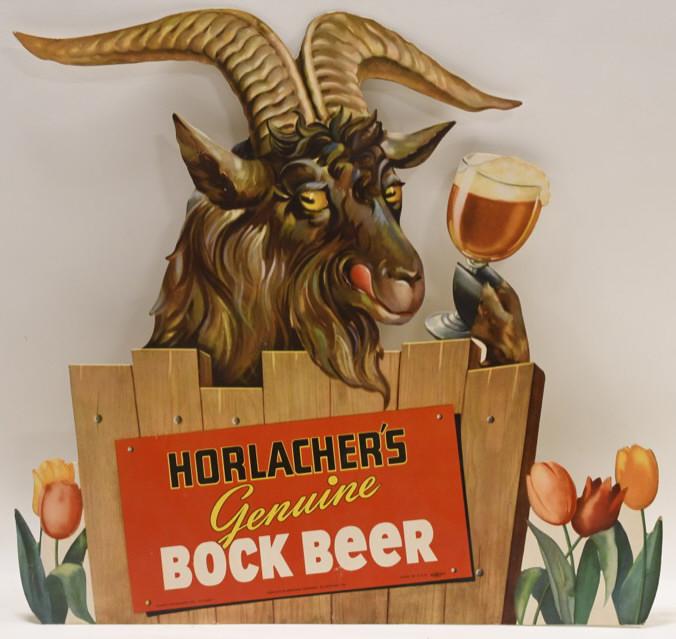 Vintage Horlacher's Bock Beer Die-cut Adv Sign (1 of 8)