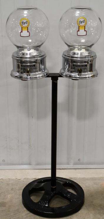 Vintage Double 1¢ Ford Gumball Machines On Stand (1 of 7)