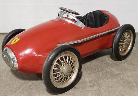 Giordani Ferrari Racer Pedal Car: American Retro Giordani Ferrari Grand Prix racer pedal car. Displays well with light wear from use and age. Nice condition. Measures approximately 48" long.