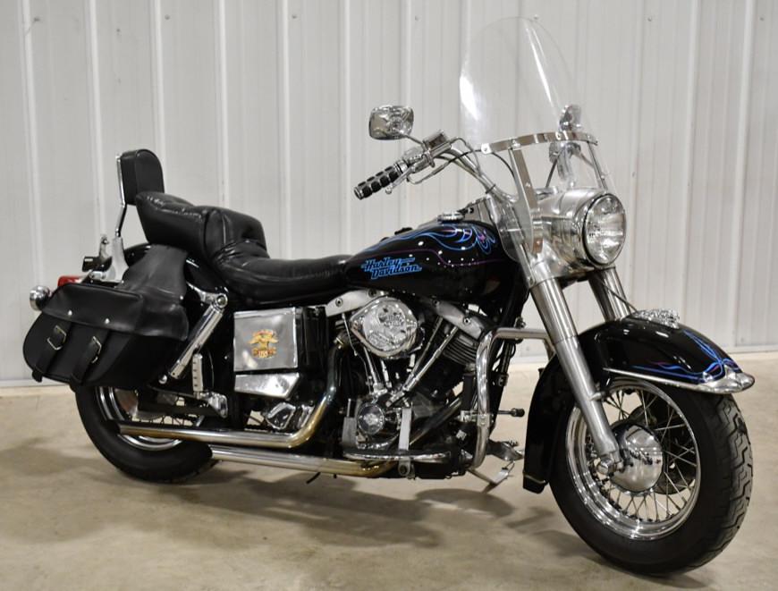 1978 Harley-Davidson FLH Motorcycle: 1978 Harley-Davidson FLH motorcycle. Very nice cosmetic condition with some wear from use and age. Features chrome accents, back rest, custom pin striping, eagle fender ornament, saddle bags,and more.