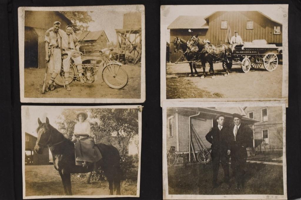 Antique Wagner / Excelsior Motorcycle Photo Album: Amazing antique family photo album. Album contains approximately 55 original early 1900s photos. Photos include images with baseball players with early motorcycles,1914 Excelsior Motorcycle, Scarce Wa