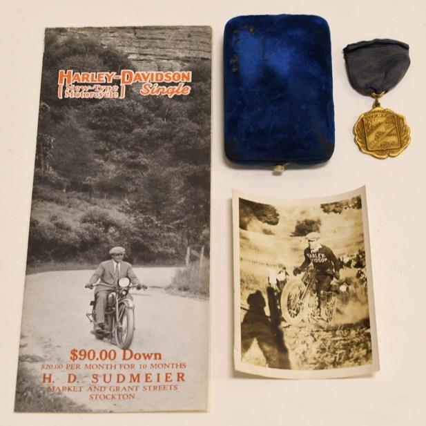 1925 Harley-Davidson Hill Climb Award w Provenance: Very nice original 1925 Harley-Davidson O.M.C. Hill Climb Motorcycle award presented to H. Sudmeier. This lot includes an original Harley-Davidson award which is marked on back " O.M.C. Hill Climb Won