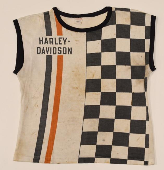 1960s Harley-Davidson Champion Rayon Racing Jersey: Original vintage 1960s Harley-Davidson rayon racing Jersey made by Champion. The sleeveless jersey is in nice original condition with discoloration and wear from use and age. Still has original Champi