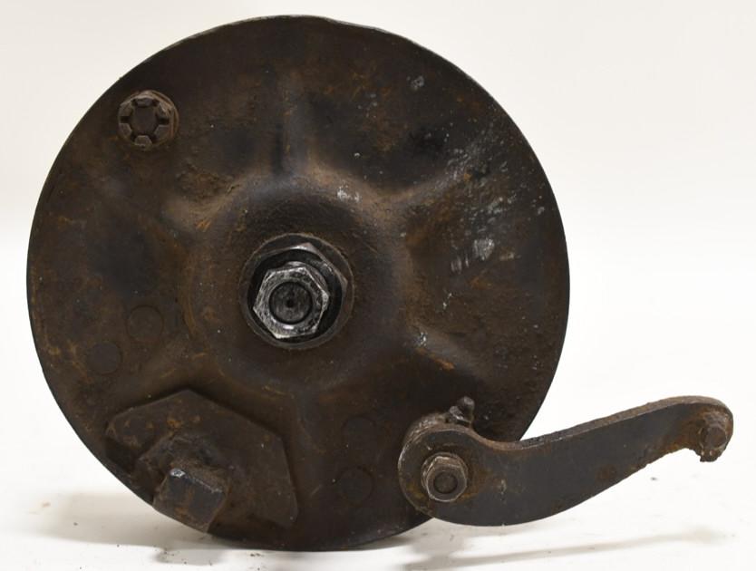 1937 Harley-Davidson Knucklehead Rear Brake: 1937 Harley-Davidson Knucklehead Flathead rear brake drum. Good condition with wear from use and age.