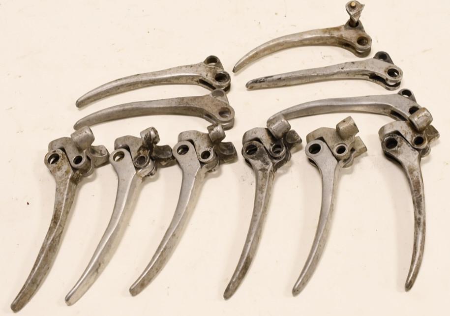 HD Knucklehead Panhead Front Brake Lever Lot: Lot of Harley-Davidson Knucklehead Panhead front brake levers and perches. Lot includes 11 levers and 6 perch. They vary in age and condition.