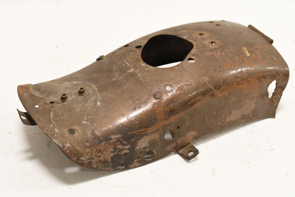 HD Knucklehead Panhead Fender Tail With Hinge: Harley-Davidson Knucklehead Panhead fender tip with hinged mounting bracket. Good condition with paint loss and wear from use and age.
