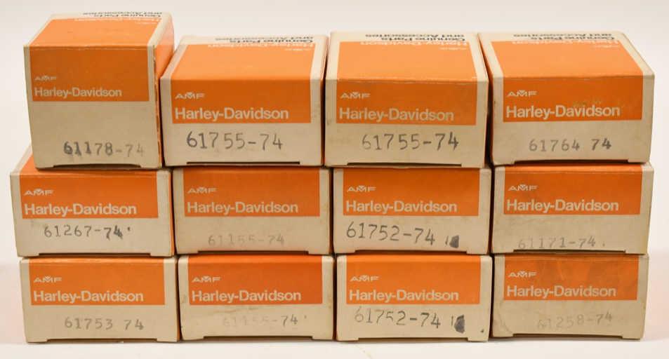 12 Vintage 1970s Harley-Davidson Tank Decals: Lot of 12 vintage new old stock Harley-Davidson tank decals. All twelve decals are in original boxes. The decals have never been used, but are untested.