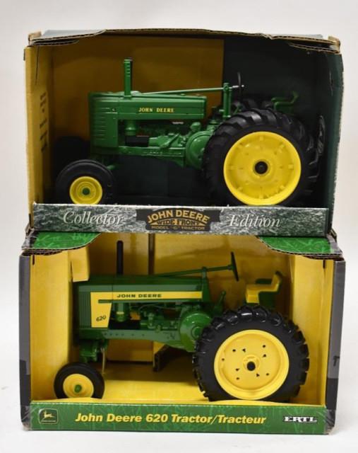 1/16 Ertl John Deere Model G and 620 Tractors: 1/16 scale Ertl John Deere Model G and John Deere 620 tractors. Nice condition in the boxes.