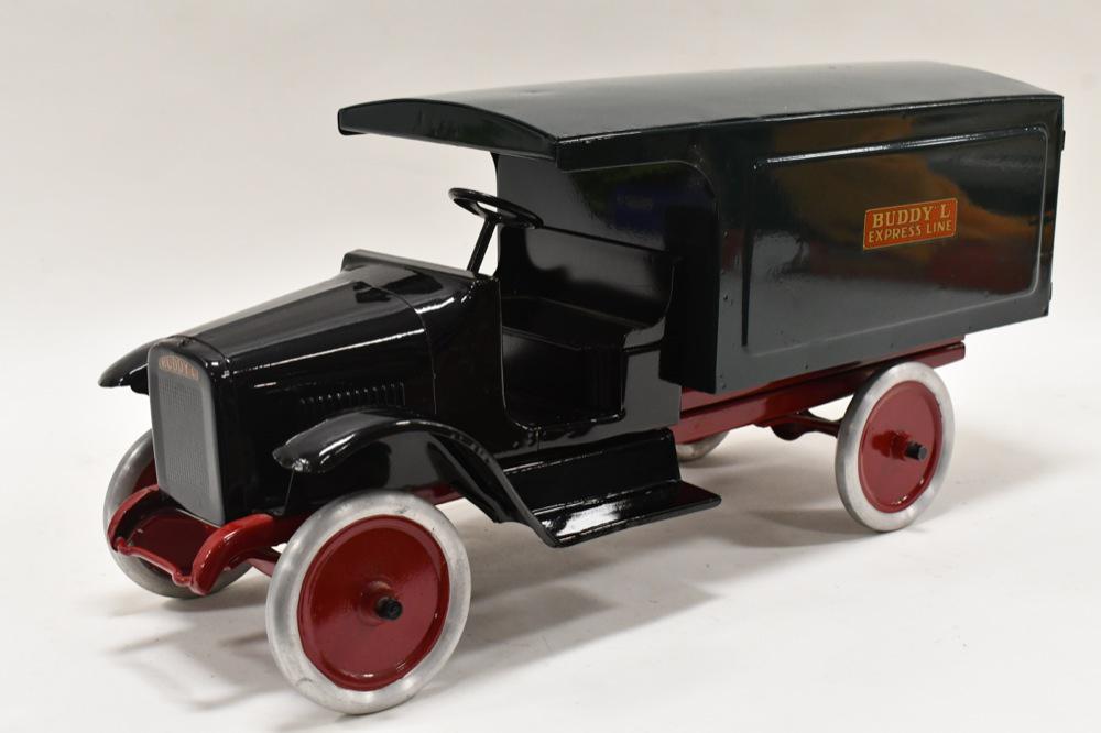Restored Buddy L Express Line Truck: Restored Buddy L Express Line Truck. Displays nicely with a professional restoration. Nice condition with light wear from storage and display. Measures approximately 24" long.