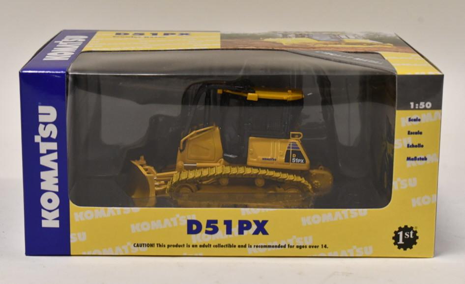1/50 1st Gear Komatsu D51PX Crawler Dozer: 1/50 scale 1st Gear Komatsu D51PX crawler dozer with blade. Nice condition in the box.