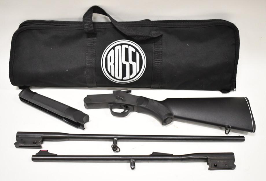 Rossi S411220 .410/.22LR Combo Rifle Shotgun: Made by Taurus Rossi Model S411220 combo rifle shotgun in .22 LR and .419 gauge. The firearm is in good used condition with some use wear. Has a 22" .410 barrel and a 18.5" .22 LR barrel. SN: 5JU25343