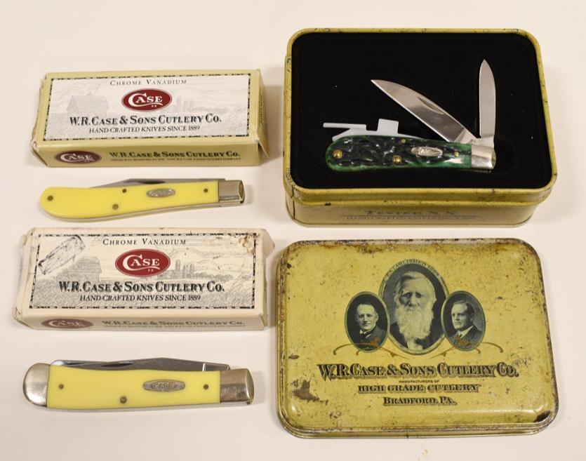 Case XX Collector's Folding Knife Lot: Lot of three Case XX folding knives in original boxes. They are all in nice condition with some wear from display and storage. Lot includes a Trapper model no. 3254CV, Trapper Bare model no. 31048 CV,